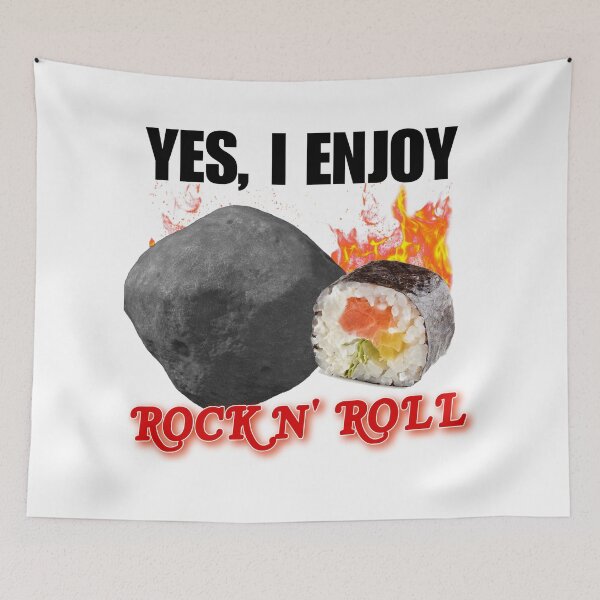 Item preview, Yes, I Enjoy Rock N' Roll - Funny Music Pun - Rock and Roll Humor - Joke With California Rolls Sushis and Rock Stone designed and sold by StylishPlatypus.