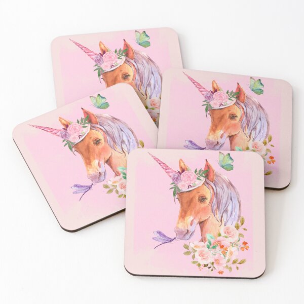 Item preview, Blush Pink Unicorn with flowers, butterfly and a dragon fly designed and sold by ConnieVZ.