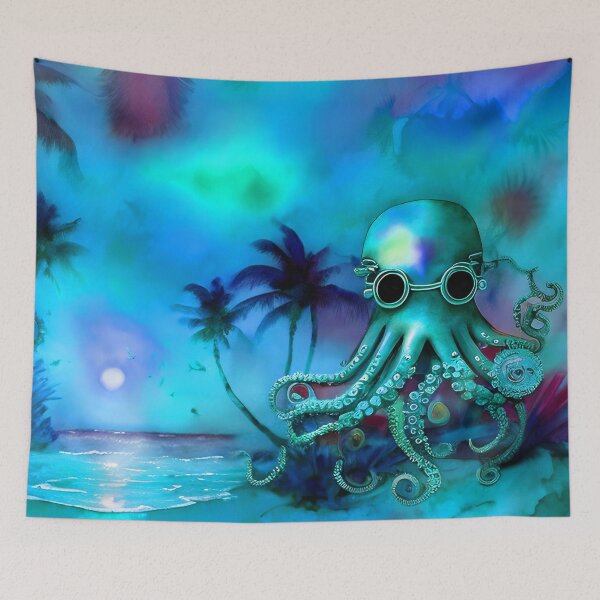 Item preview, Retro Futuristic Octopus - Blue Moonlight Beach Scene - AI Generated Art 7 of 8 designed and sold by Beachy.