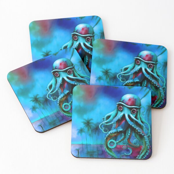 Item preview, Retro Futuristic Octopus - Blue Moonlight Beach Scene - AI Generated Art 8 of 8 designed and sold by Beachy.