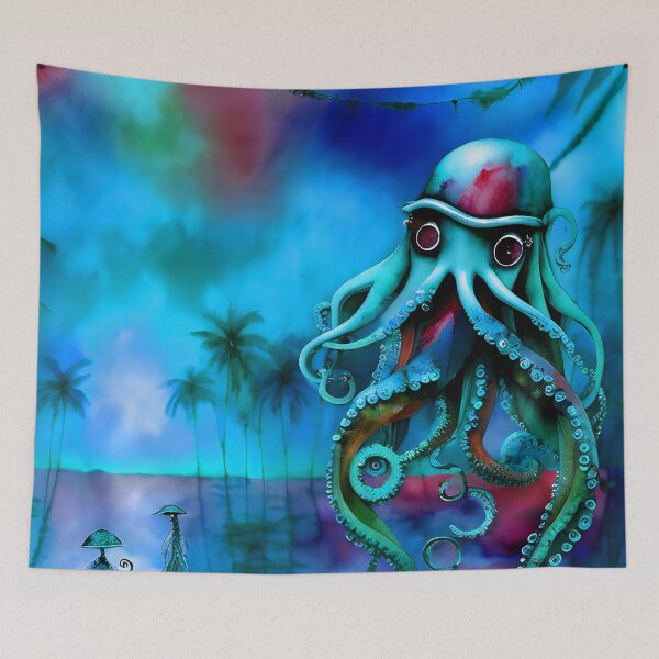 Item preview, Retro Futuristic Octopus - Blue Moonlight Beach Scene - AI Generated Art 8 of 8 designed and sold by Beachy.