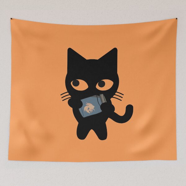 Item preview, Cute Black Cat Holding Fish designed and sold by SkyAfterDusk.