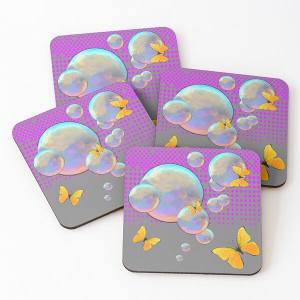 Item preview, ABSTRACT YELLOW BUTTERFLIES SOAP BUBBLES VIOLET-GREY ART designed and sold by sharlesart.