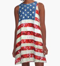 American Flag Sequin Glitter Look Patriotic USA A-Line Dress