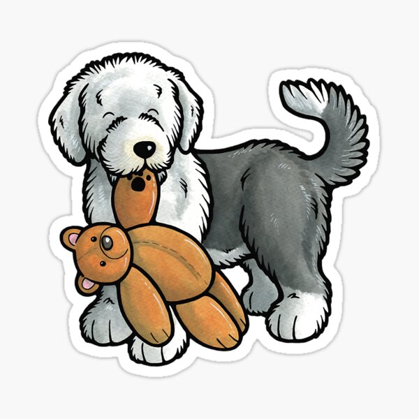 Old english sheepdog with tail (grey) Sticker for Sale by KiwiJP