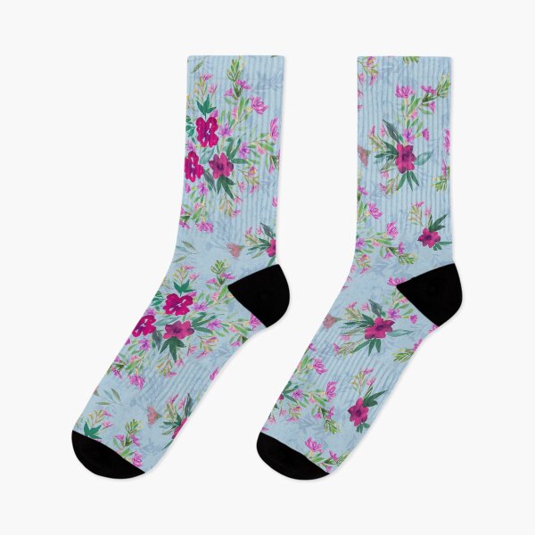 Item preview, What a wonderful botanical world - Leaves and pink flowers on light blue designed and sold by artbyruthandco.