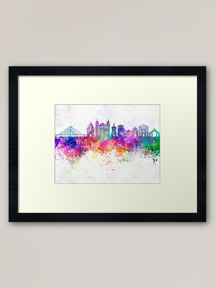 Alternate view of Przemysl skyline in watercolor background Framed Art Print