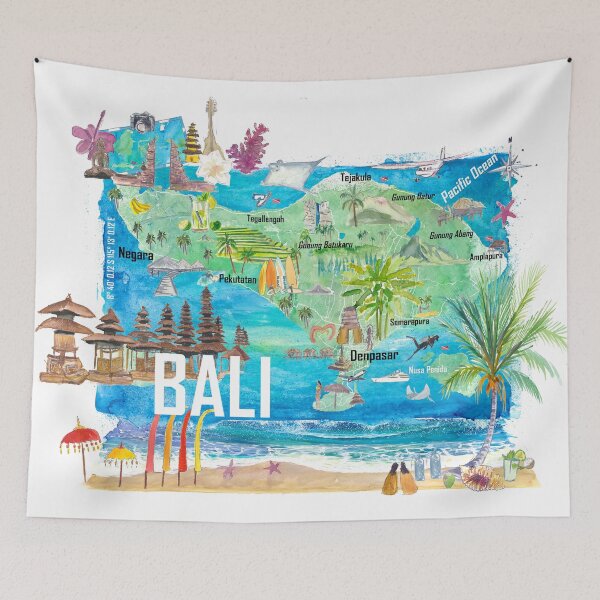 Item preview, Bali Illustrated Island Travel Map with Tourist Highlights of Indonesia designed and sold by artshop77.