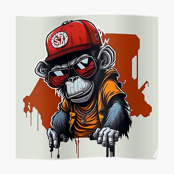 Hip Hop Grafity Monkey' Unisex Baseball T-Shirt