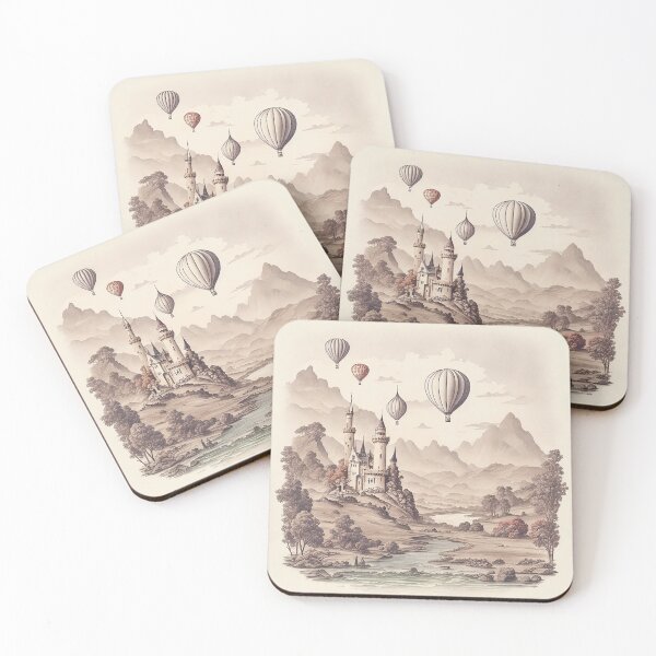 Item preview, Beautiful fantasy valley with air baloons designed and sold by SimpleWallArt.