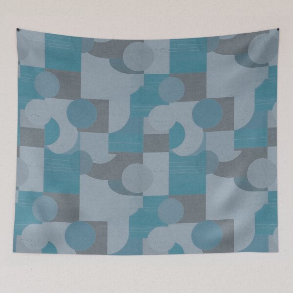 Item preview, Mid-century Modern Minimalist Geometric Design in Blues on Paper Texture designed and sold by Monochrome-Dog.