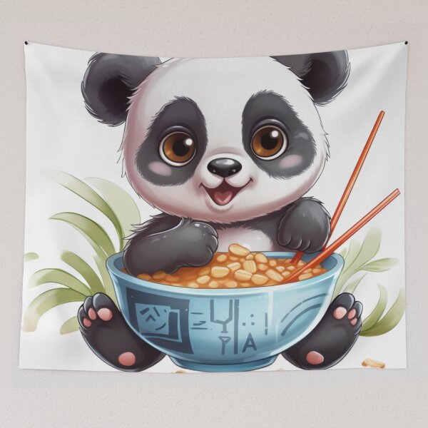 Item preview, cute kawaii panda eating ramen designed and sold by DigitalPixelize.