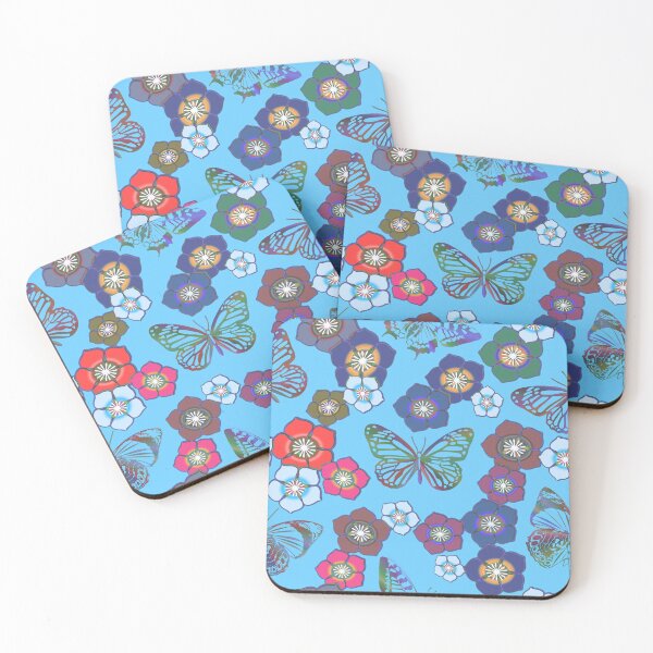 Item preview, Butterfly and Flower pattern blue  designed and sold by Pear Tree Studio.