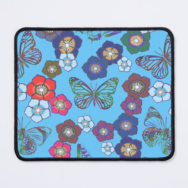 Item preview, Butterfly and Flower pattern blue  designed and sold by Pear Tree Studio.