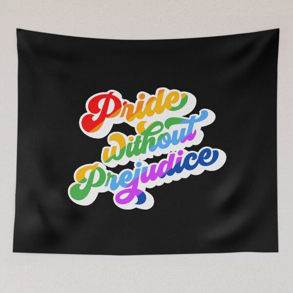Item preview, Pride without Prejudice - groovy typography to celebrate Pride/LGBTQ in rainbow colours designed and sold by Dominiquevari.