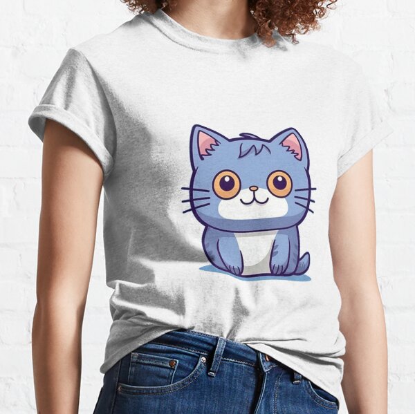 kawaii chibi blue kitty with an adorable face Classic T-Shirt