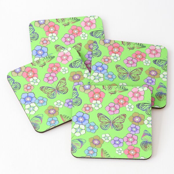 Item preview, Butterfly and Flower pattern Green  designed and sold by Pear Tree Studio.