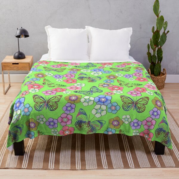 Item preview, Butterfly and Flower pattern Green  designed and sold by Pear Tree Studio.