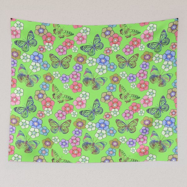 Item preview, Butterfly and Flower pattern Green  designed and sold by Pear Tree Studio.