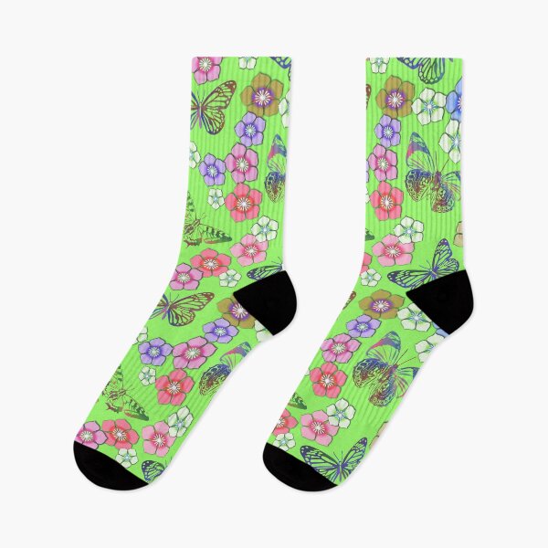Item preview, Butterfly and Flower pattern Green  designed and sold by Pear Tree Studio.