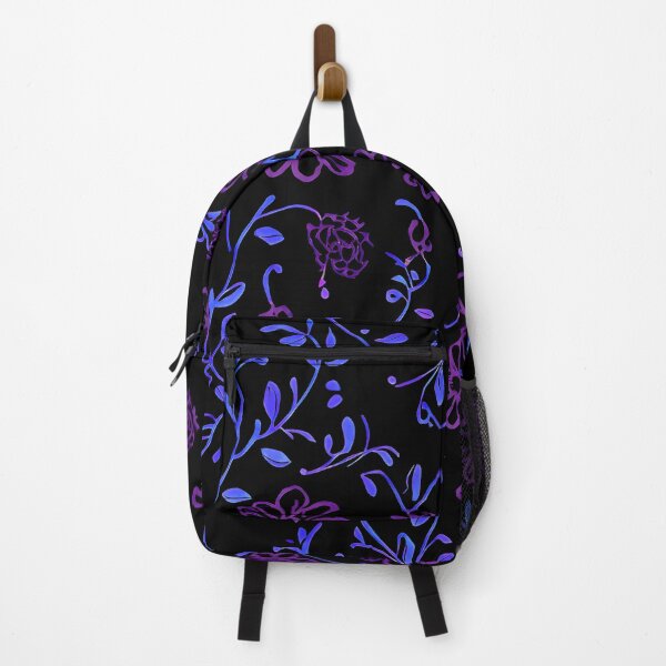 Item preview, #P703: Blue And Purple Floral Outline On Black Flower Power Pattern designed and sold by FarStarL33.
