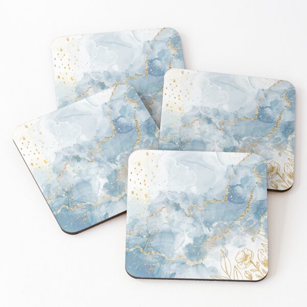 Aperçu de l'œuvre Aquarelle bleue avec fleur de paillettes d'or créée et vendue par YCCCo.
