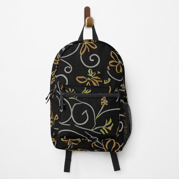 Item preview, #P704: Yellow Orange Floral Outline On Black With White Stem Flower Power Pattern designed and sold by FarStarL33.