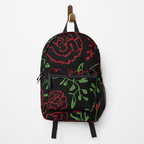 Item preview, #P707: Red Floral Outline And Green Leaves On Black Flower Power Pattern designed and sold by FarStarL33.