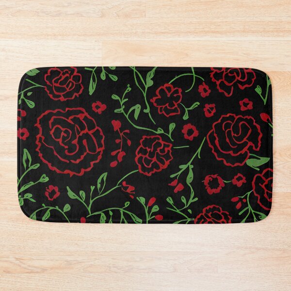 Item preview, #P707: Red Floral Outline And Green Leaves On Black Flower Power Pattern designed and sold by FarStarL33.