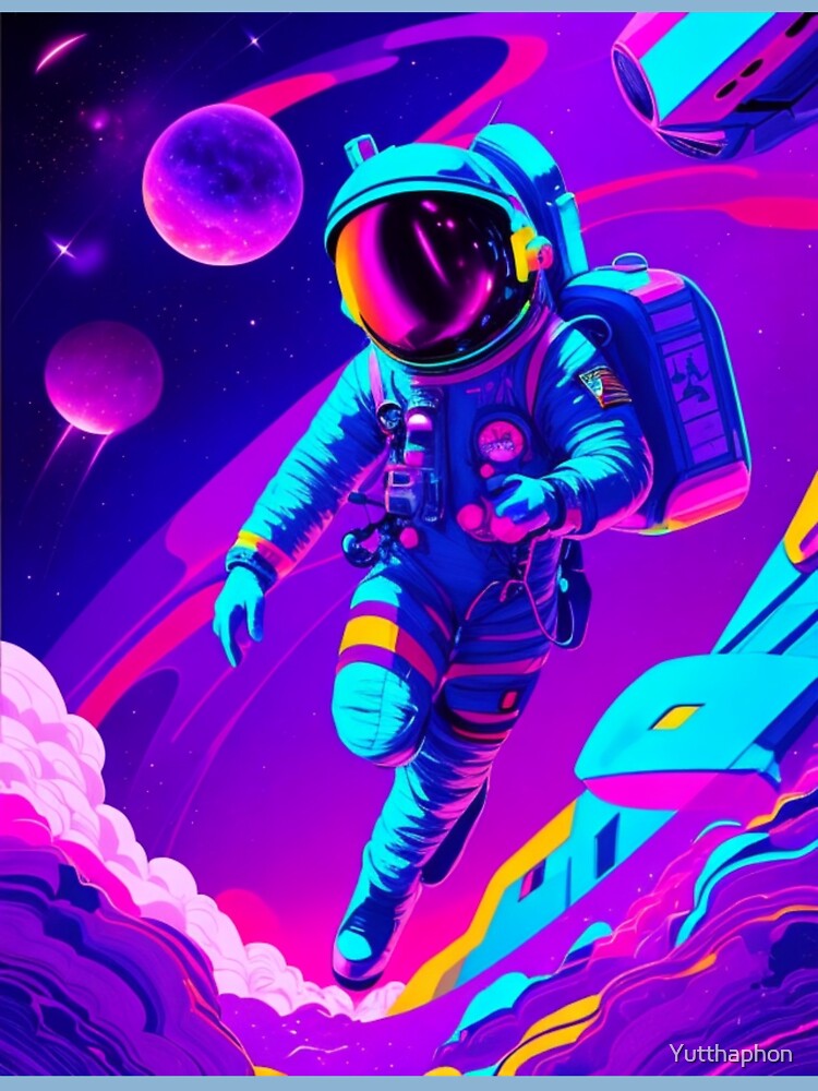 Subject: Astronaut exploring a vibrant and fantastical galaxy Style: Pop  art with a touch of surrealism Color Palette: Bold and vibrant colors, such