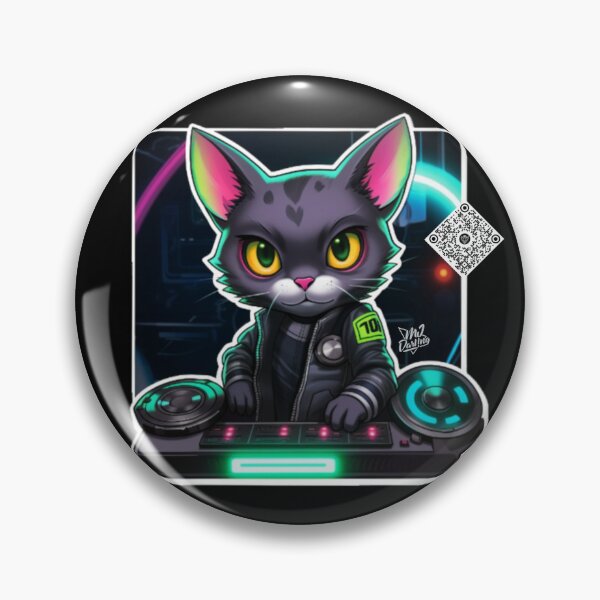 Item preview, Cool Starship DJ Space Cat (Black; Art Graphic With Musical QR Code) designed and sold by mj-darling-arts.