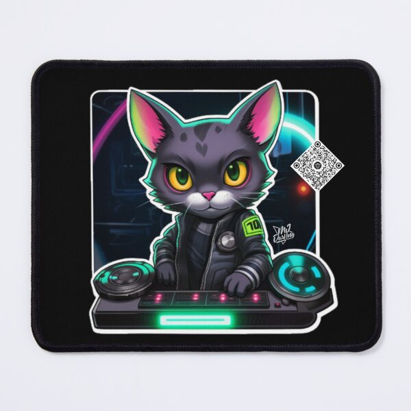 Item preview, Cool Starship DJ Space Cat (Black; Art Graphic With Musical QR Code) designed and sold by mj-darling-arts.