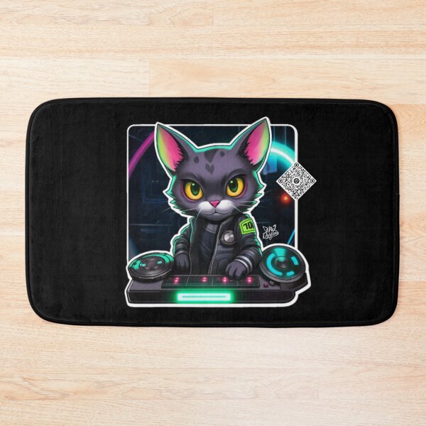 Item preview, Cool Starship DJ Space Cat (Black; Art Graphic With Musical QR Code) designed and sold by mj-darling-arts.