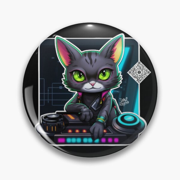 Item preview, Cool Starship DJ Space Cat (Black; Art Graphic With Musical QR Code) designed and sold by mj-darling-arts.