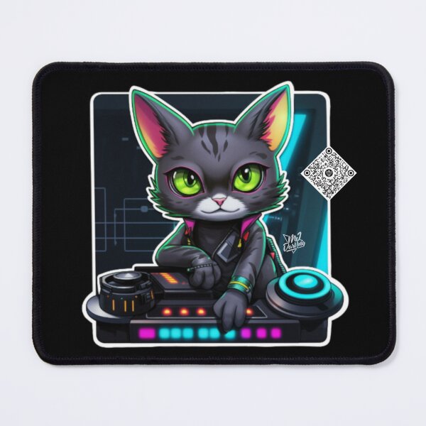 Item preview, Cool Starship DJ Space Cat (Black; Art Graphic With Musical QR Code) designed and sold by mj-darling-arts.