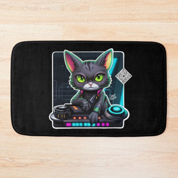 Item preview, Cool Starship DJ Space Cat (Black; Art Graphic With Musical QR Code) designed and sold by mj-darling-arts.