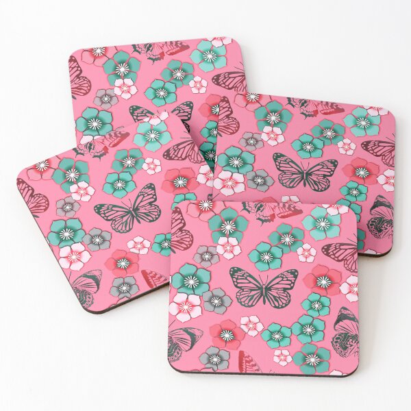Item preview, Butterfly and Flower pattern pink. designed and sold by Pear Tree Studio.