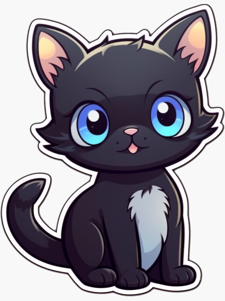 Simple Black Cat Sticker, HQ3, Black Cat, Cute, Adorable