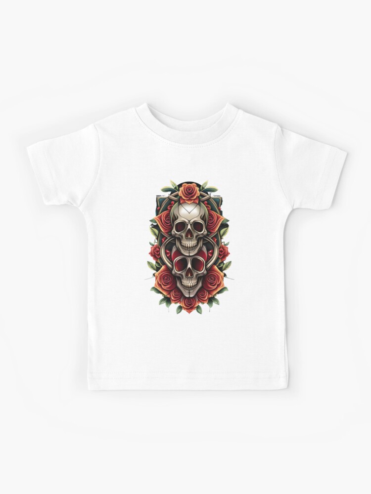 Skulls with roses tattoo style | Kids T-Shirt