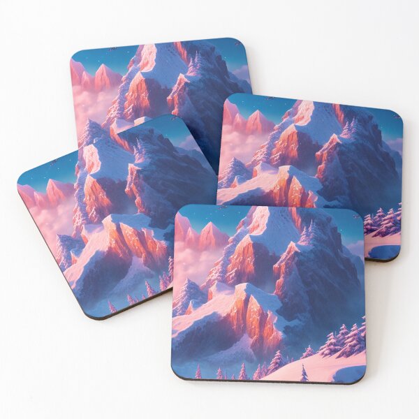 Item preview, Snow Mountains // Dark blue backgroudn with red mountains and white snow designed and sold by MiniArtworks.