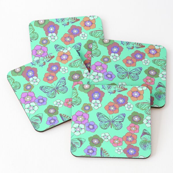 Item preview, Butterfly and Flower pattern, Aqua designed and sold by Pear Tree Studio.