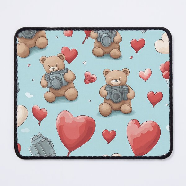 Artikelvorschau, Photographer Bear Pattern with Heart Balloons entworfen und verkauft von SweetMagicDream.