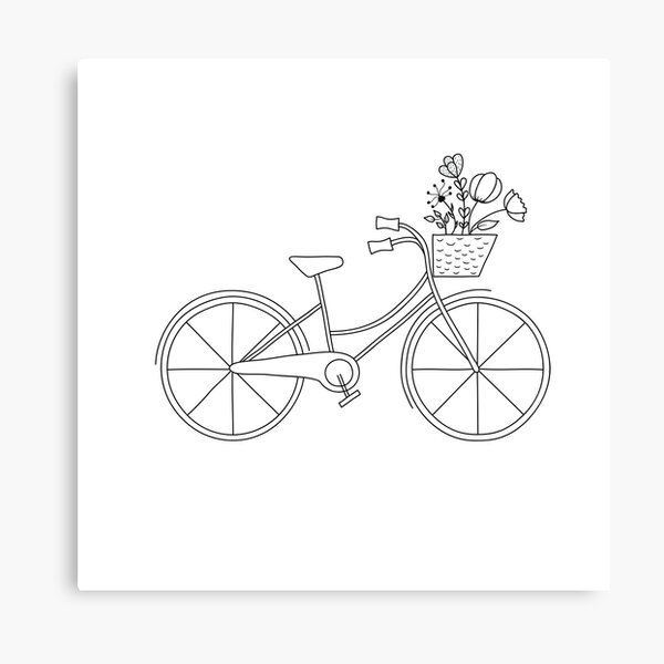 Hand drawn bicycle with basket and flowers Canvas Print