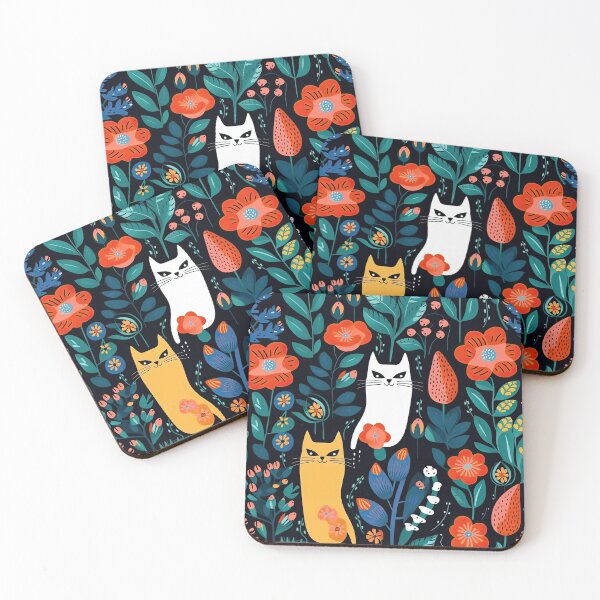 Item preview, Vibrant Cats Leaves and Flowers Floral Patterns designed and sold by Wonder Of Light.
