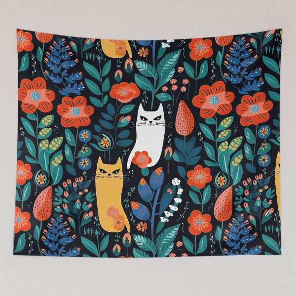 Item preview, Vibrant Cats Leaves and Flowers Floral Patterns designed and sold by Wonder Of Light.