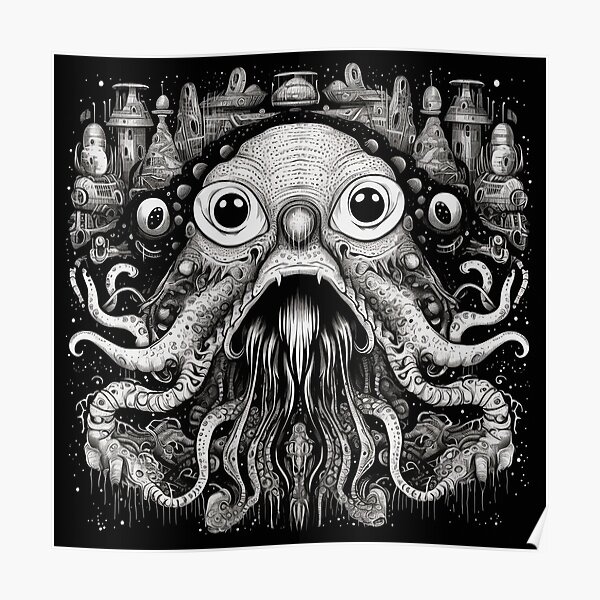 Ancient Alien Civilization Cave Drawing Art for Science Fiction Lovers Poster