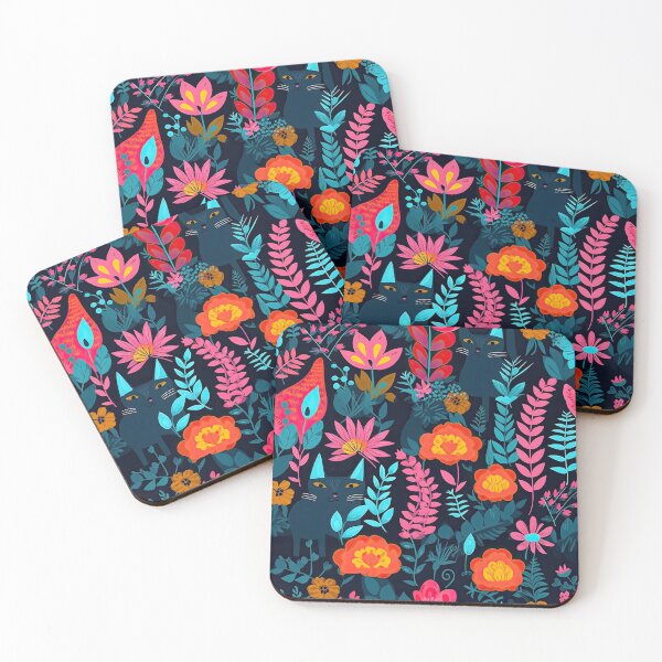 Item preview, Vibrant Cats Leaves and Flowers Floral Patterns designed and sold by Wonder Of Light.