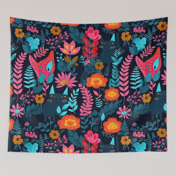 Item preview, Vibrant Cats Leaves and Flowers Floral Patterns designed and sold by Wonder Of Light.
