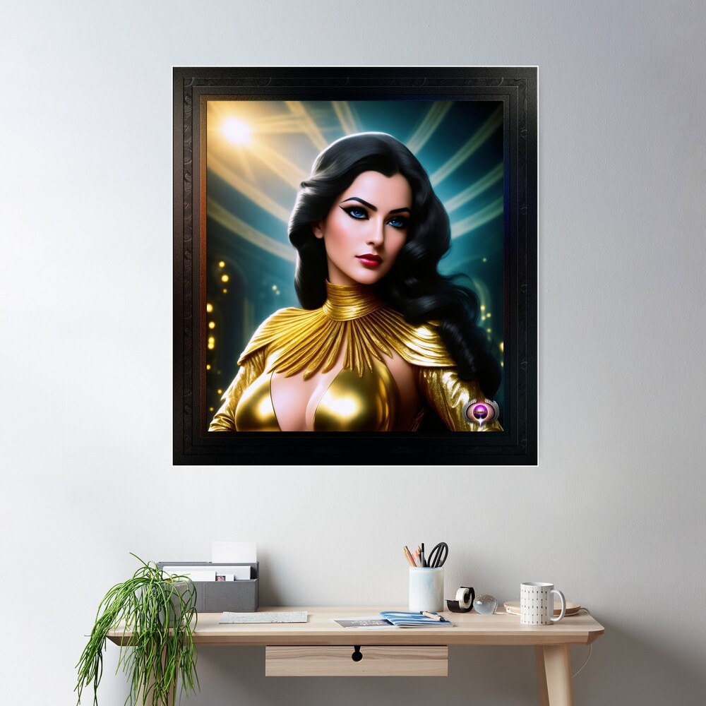 A Sensational View AI Concept Art by Xzendor7 - A Raven Golden Beauty 2 A Sensational View Beautiful AI Concept Art Portrait by Xzendor7 Wall Decor Poster
