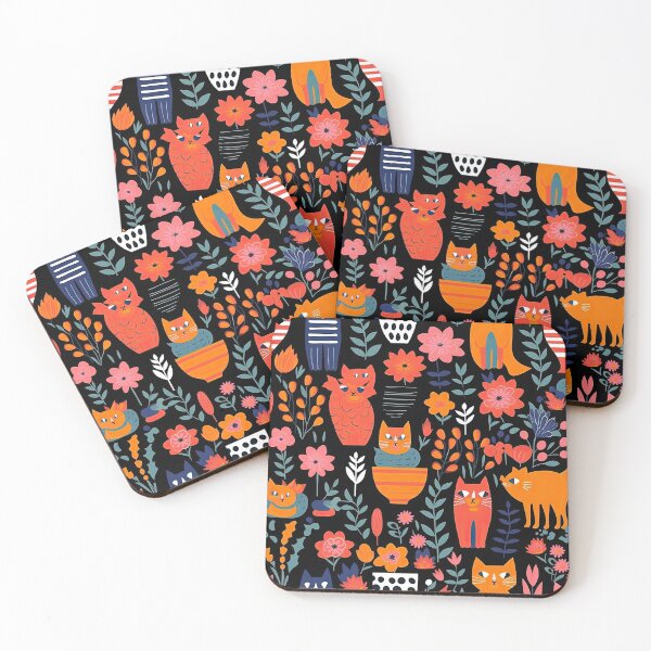 Item preview, Vibrant Cats Leaves and Flowers Floral Patterns designed and sold by Wonder Of Light.